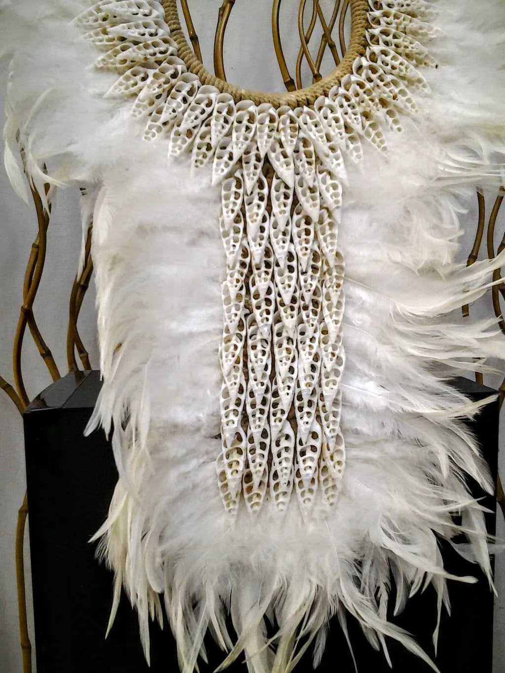 Papua Native Warrior necklace White feathers and white  shells.