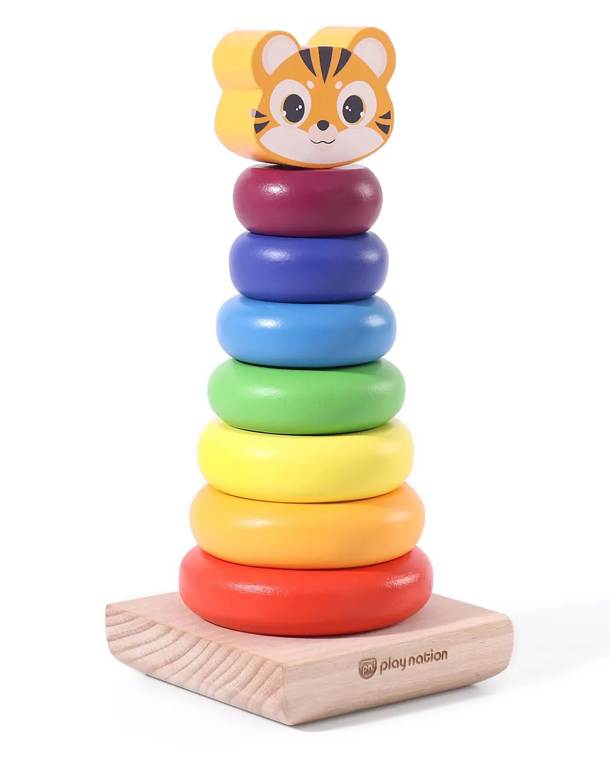 Play Nation Premium Montessori Wooden Rainbow 7 Stacking Rings | Education Toy to Simulate Brain Development & Fine Motor Skills | BIS Certified | Birthday Gift | Multicolour | 0-2 Years