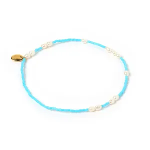 Poppy Pearl & Glass Beaded Anklet - Turquoise