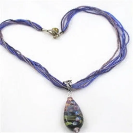 Purple Multi-strand Necklace with Handmade Artisan Pendant