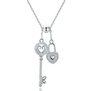 Romantic 925 Sterling Silver Key of Heart Lock Chain Pendant Necklaces for Women Sterling Silver Jewelry Collar