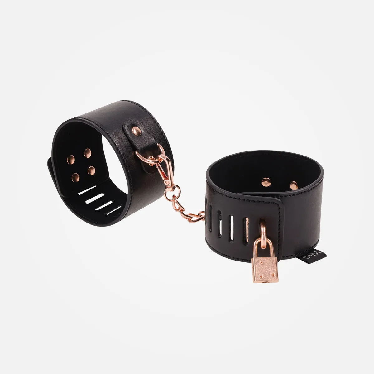 Sex & Mischief - Black   Rose Gold Locking HandCuff Restraints