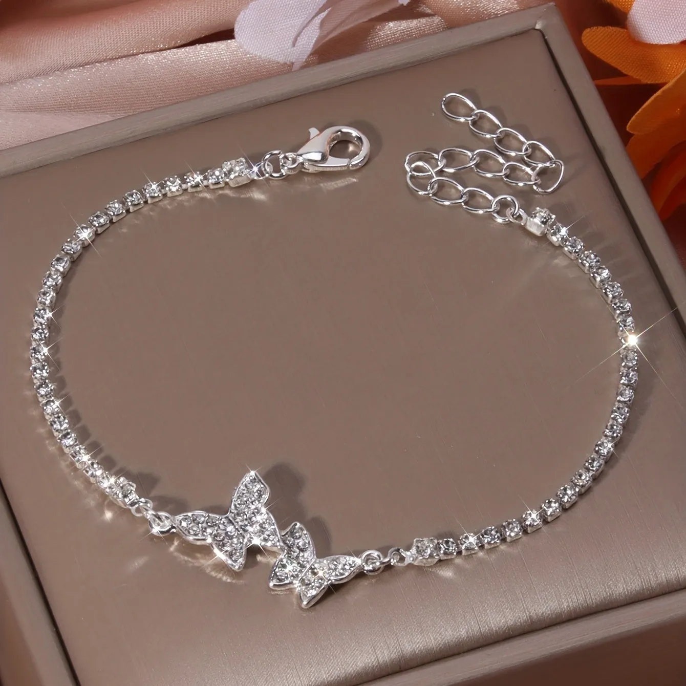 Shimmer Rhinestone Butterfly Anklet Sparkle In Style