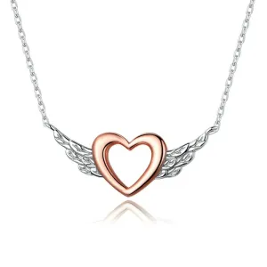 Silver 925 Heart with Wings Minimalist Simple Chain Necklace for Women Rose Gold Color Jewelry Bijoux