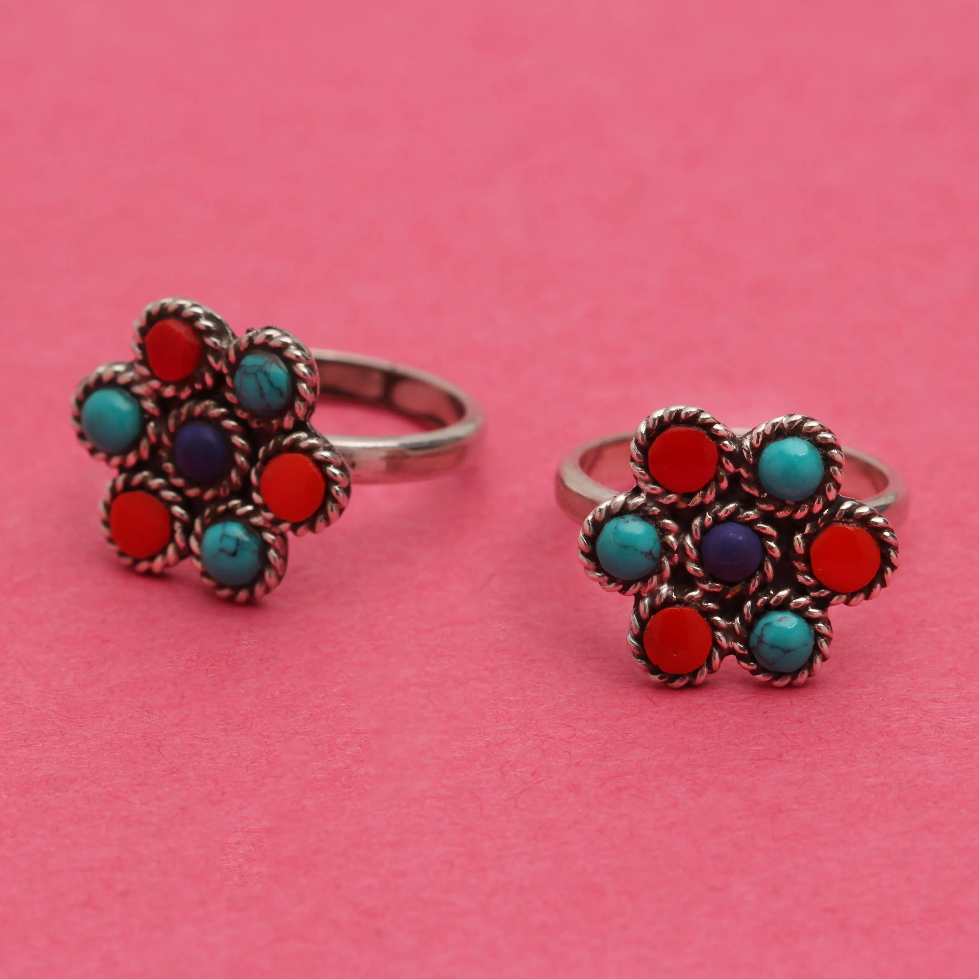 Silver Colorful Flower Toe Ring