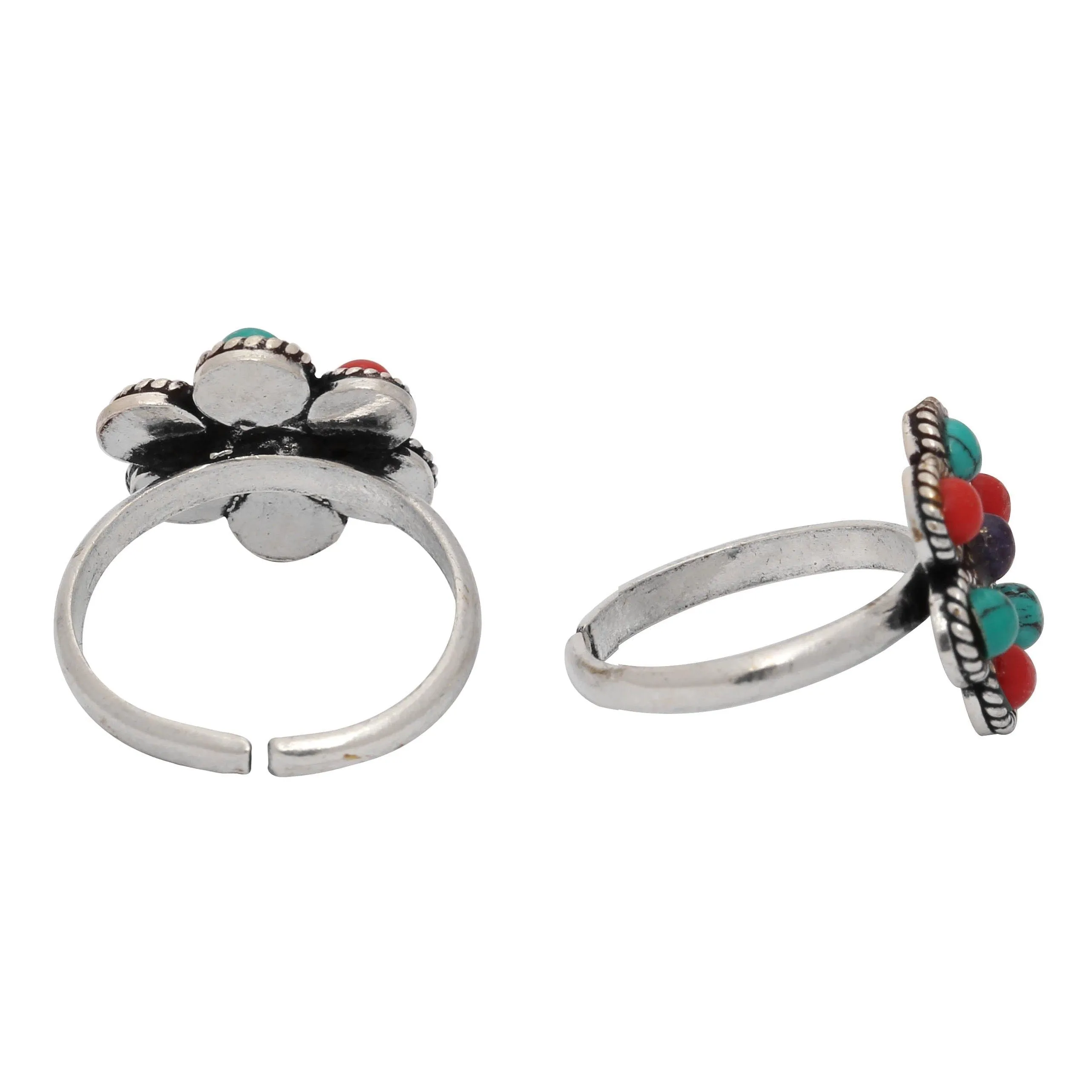 Silver Colorful Flower Toe Ring