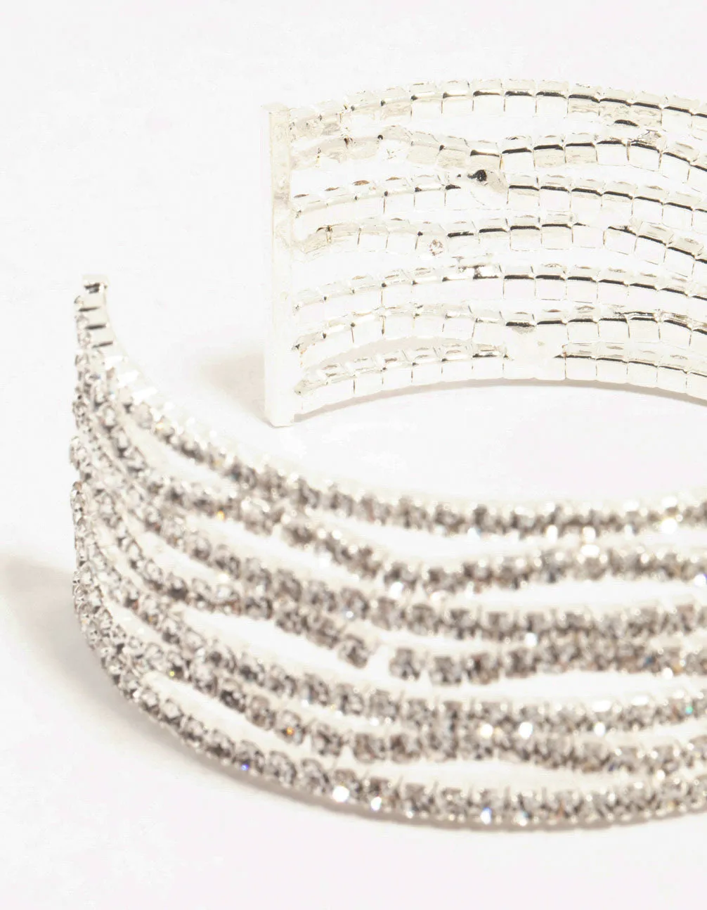 Silver Straight & Wave Diamante Wrist Cuff