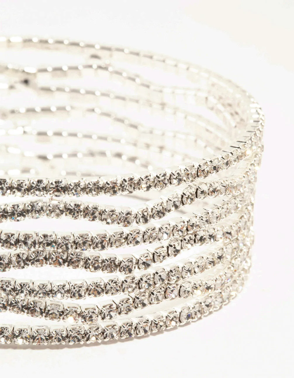 Silver Straight & Wave Diamante Wrist Cuff