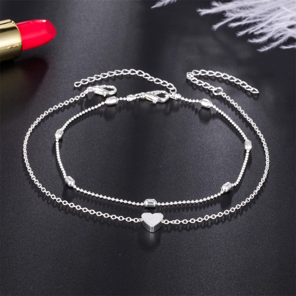 Simple Ankle Bracelets For Women - Heart Shape Anklets Barefoot Sandals Foot Jewelry