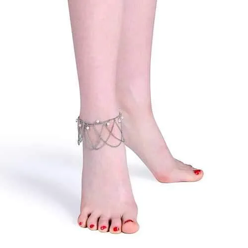 Simple Women Anklet Chain Tassel Pearl Silver Plated Anklet