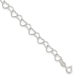 Sterling Silver 7inch Polished Fancy Heart Link Bracelet