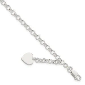 Sterling Silver Engraveable Heart Charm Rolo Bracelet