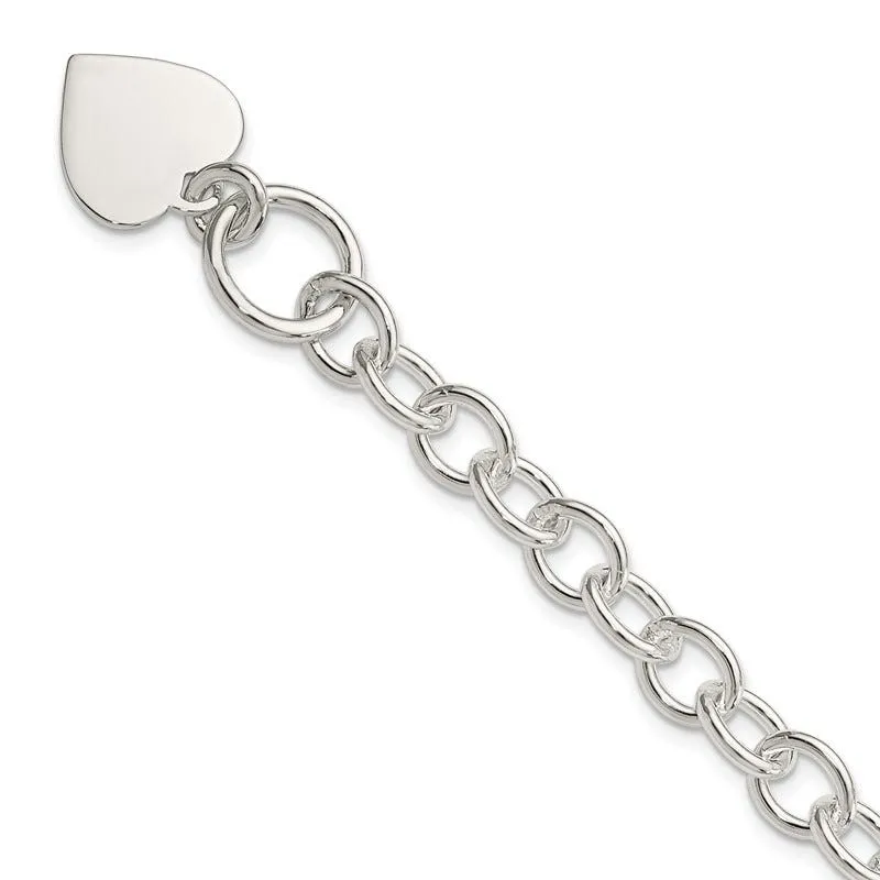 Sterling Silver Engraveable Heart Fancy Link Bracelet