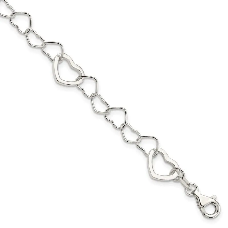 Sterling Silver Polished Fancy Link Heart Bracelet