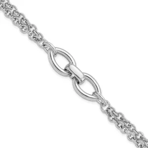 Sterling Silver Rhodium-pltd Double Chain w/2 Oval Links Bracelet