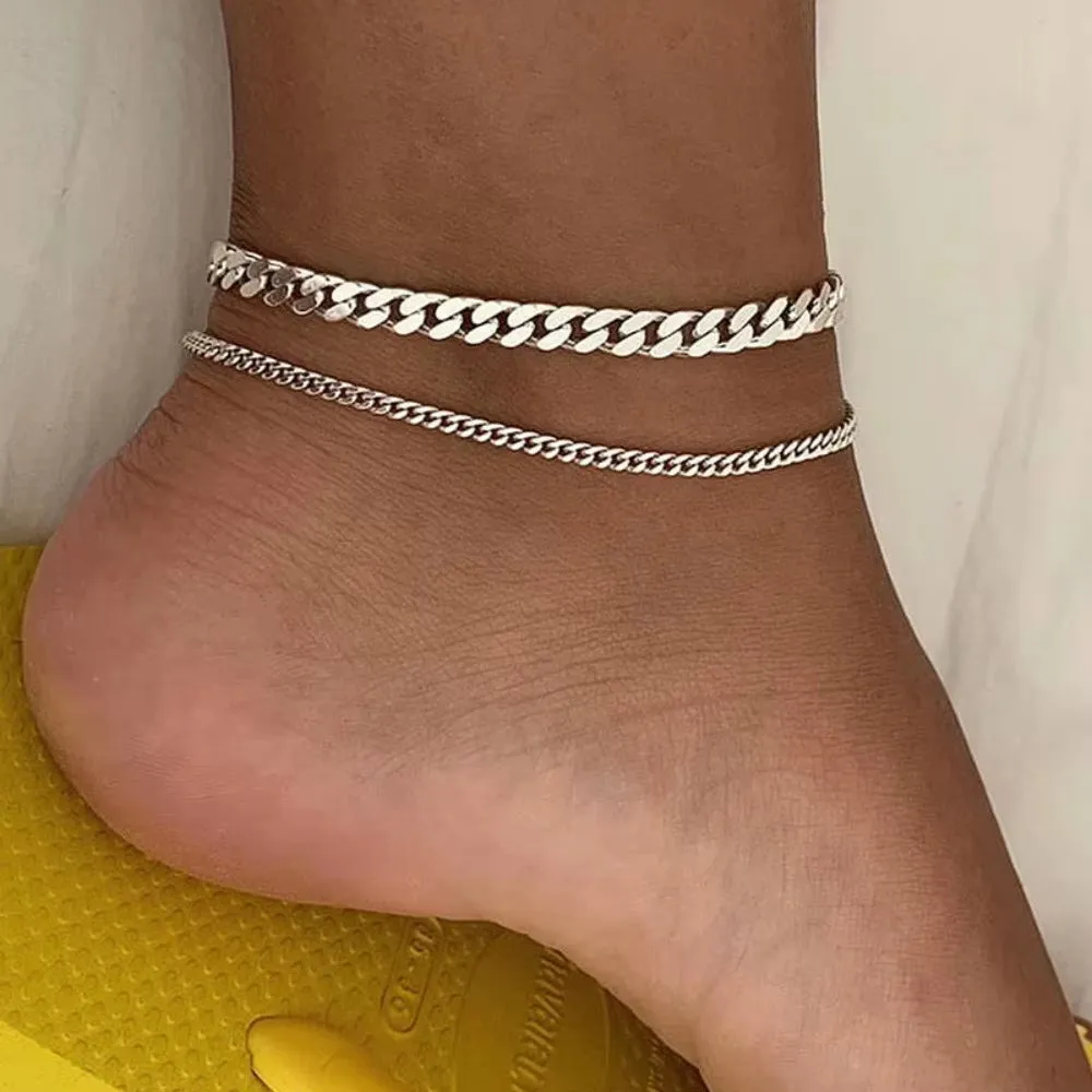 Stylish 2PCS Minimalist Gold Metal Chain Anklet Set for Women - Casual Foot Jewelry Accessories