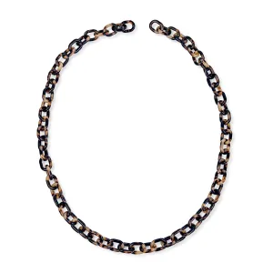 Stylish Beige Brown Oval Chain Link Faux Tortoise Shell Necklace 24 Inch