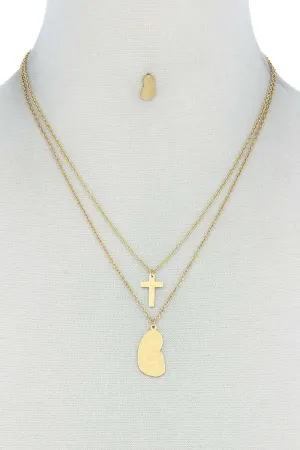 Stylish Double Layer Cross And Mary Necklace And Earring Set