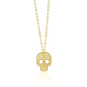 SUGAR GOLD SKULL LARGE PENDANT NECKLACE FILIGREE