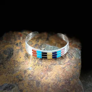 Three-Row Sterling Silver Cuff Bracelet, handcrafted by Navajo artist Anselm Wallace