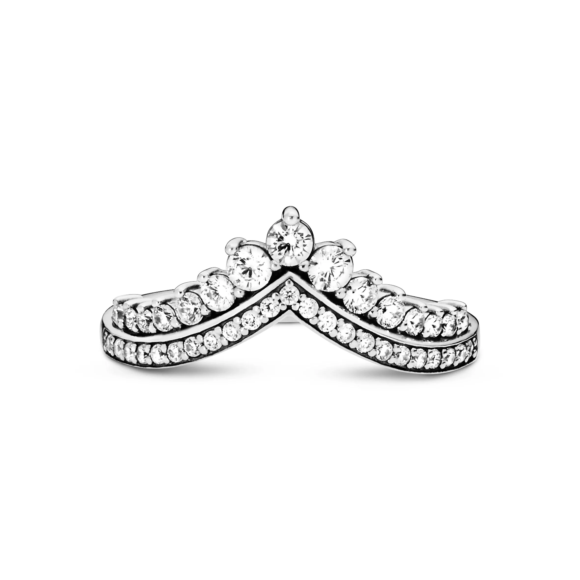 Tiara wishbone silver ring with clear cubic zirconia