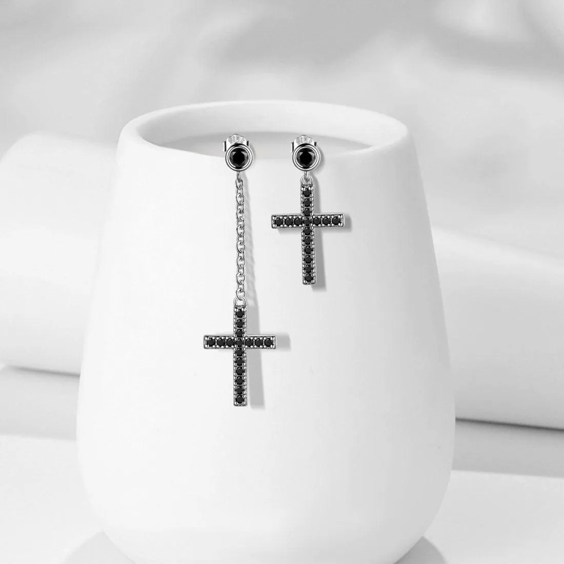 Tokyo Mart Classic Asymmetry Small Cross Earrings Women Mens Jewelry Sterling Silver