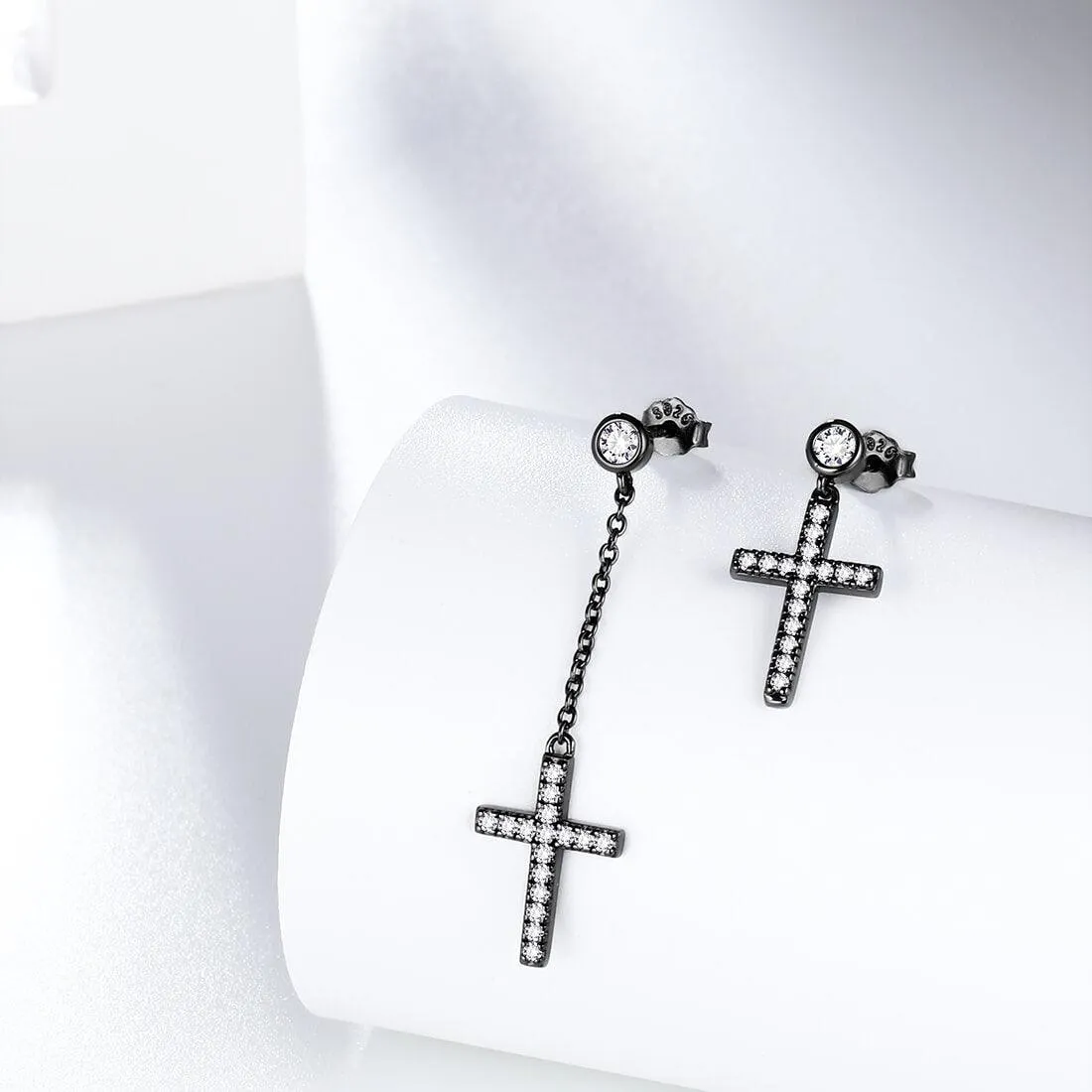 Tokyo Mart Classic Asymmetry Small Cross Earrings Women Mens Jewelry Sterling Silver