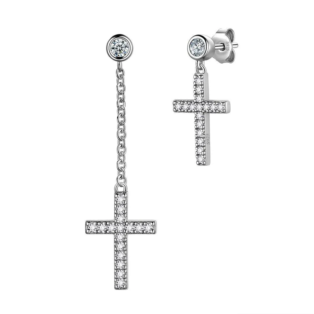 Tokyo Mart Classic Asymmetry Small Cross Earrings Women Mens Jewelry Sterling Silver