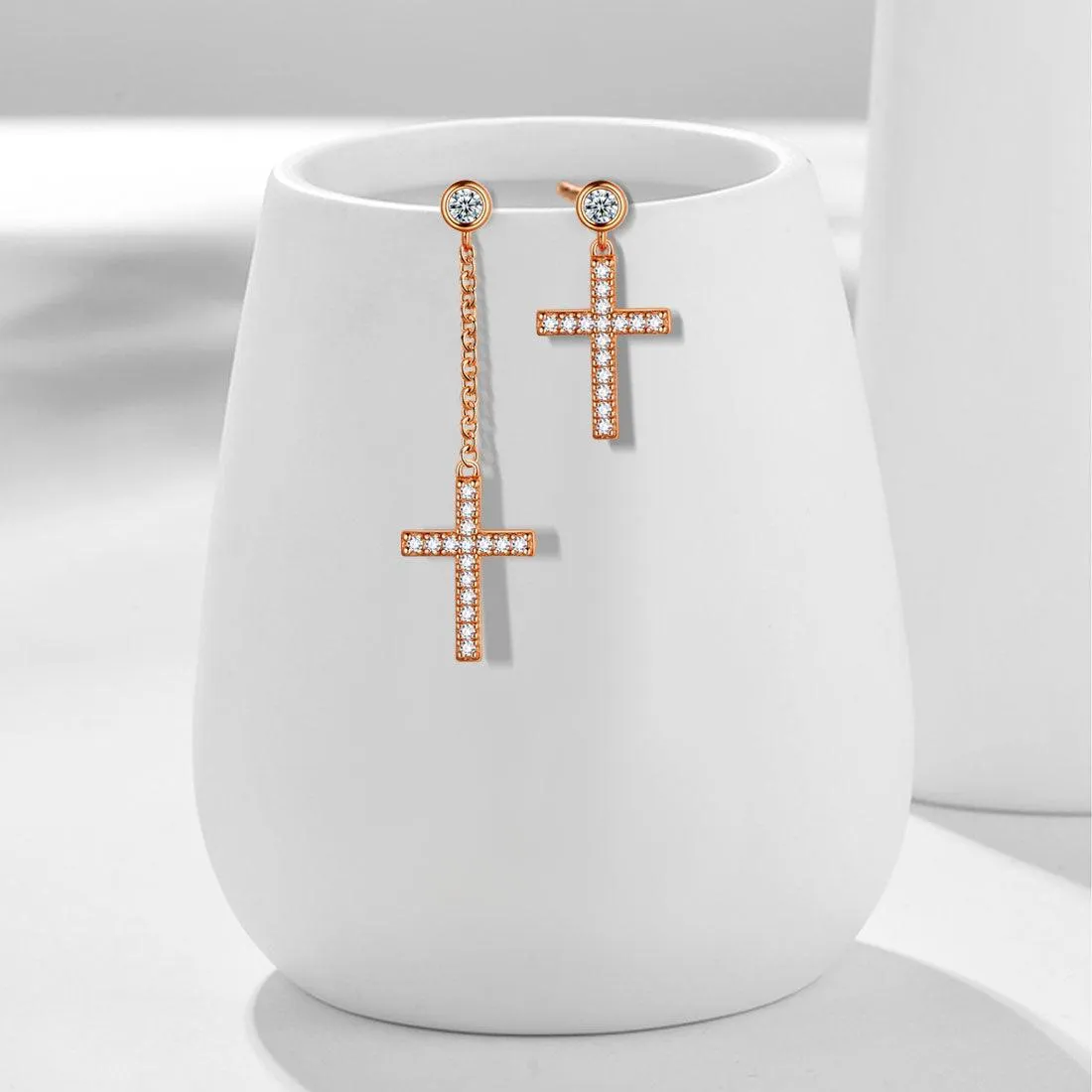 Tokyo Mart Classic Asymmetry Small Cross Earrings Women Mens Jewelry Sterling Silver