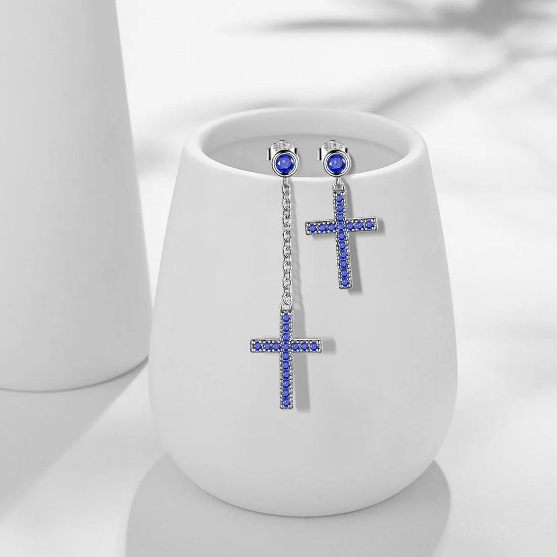 Tokyo Mart Classic Asymmetry Small Cross Earrings Women Mens Jewelry Sterling Silver