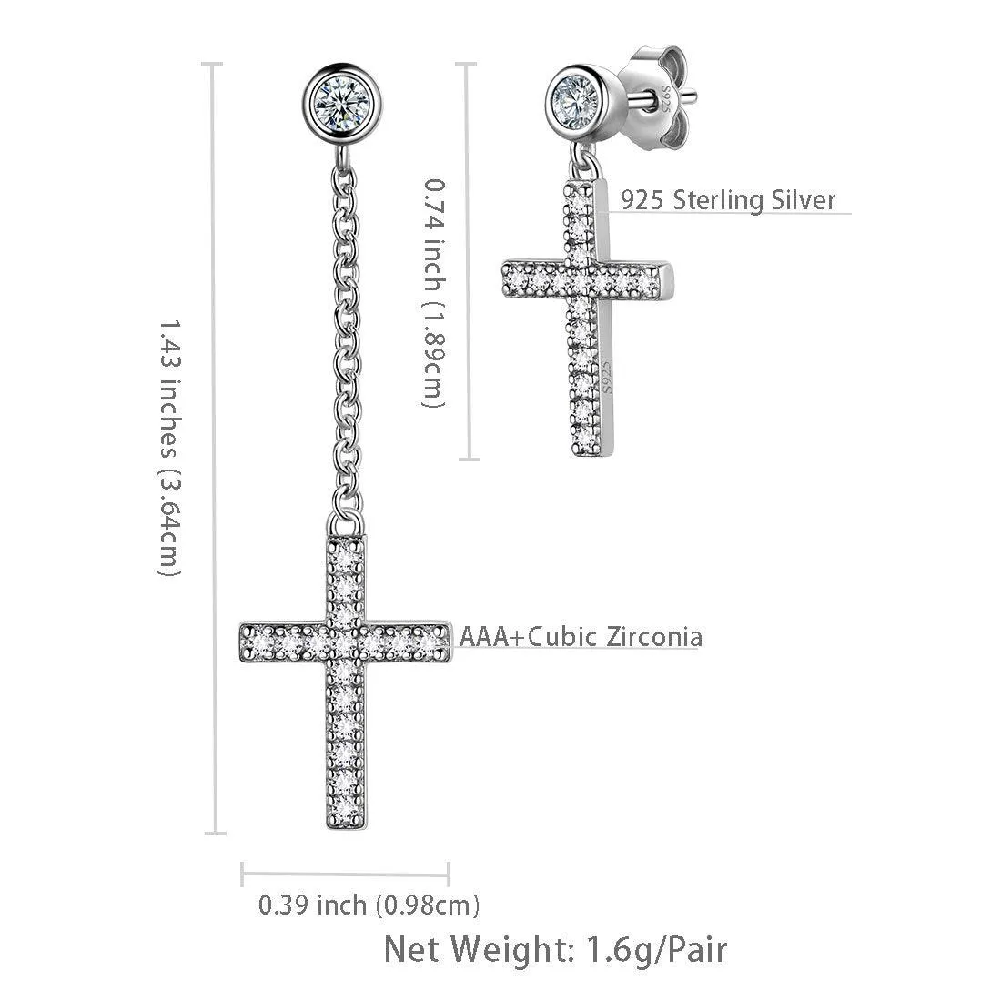 Tokyo Mart Classic Asymmetry Small Cross Earrings Women Mens Jewelry Sterling Silver