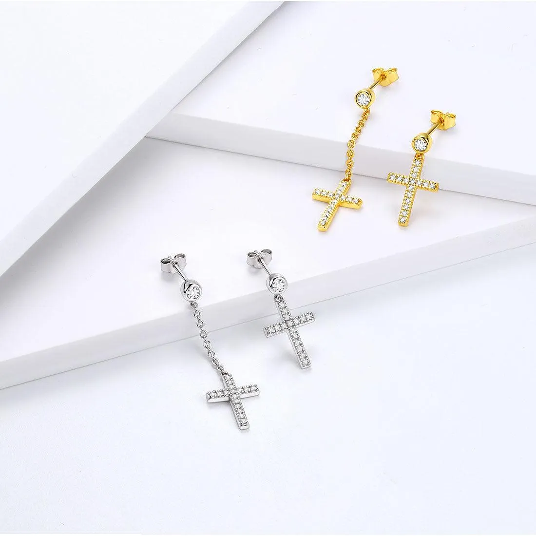 Tokyo Mart Classic Asymmetry Small Cross Earrings Women Mens Jewelry Sterling Silver