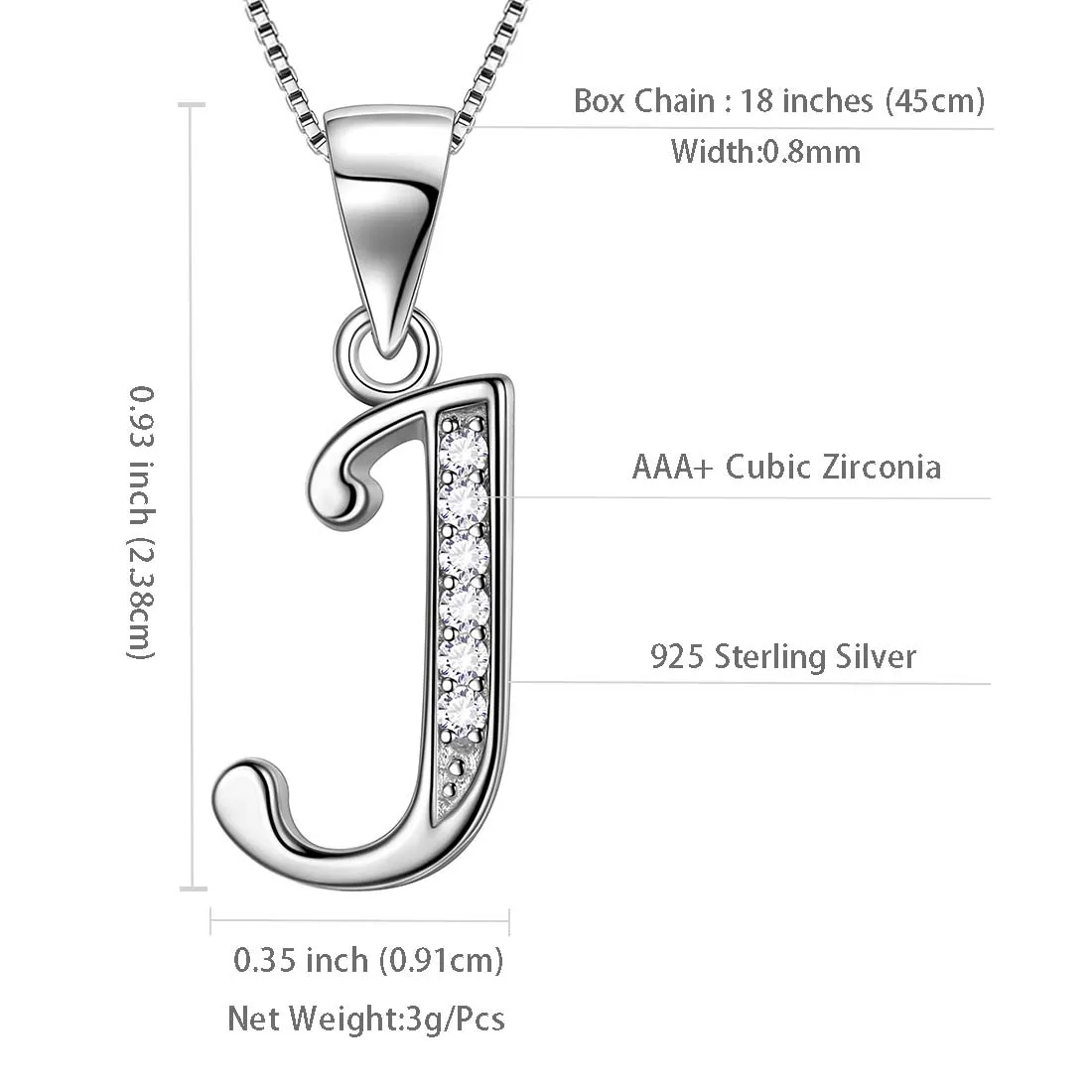 Tokyo Mart Letter J Initial Necklaces Pendant Women Men Name Jewelry Gift 925 Silver