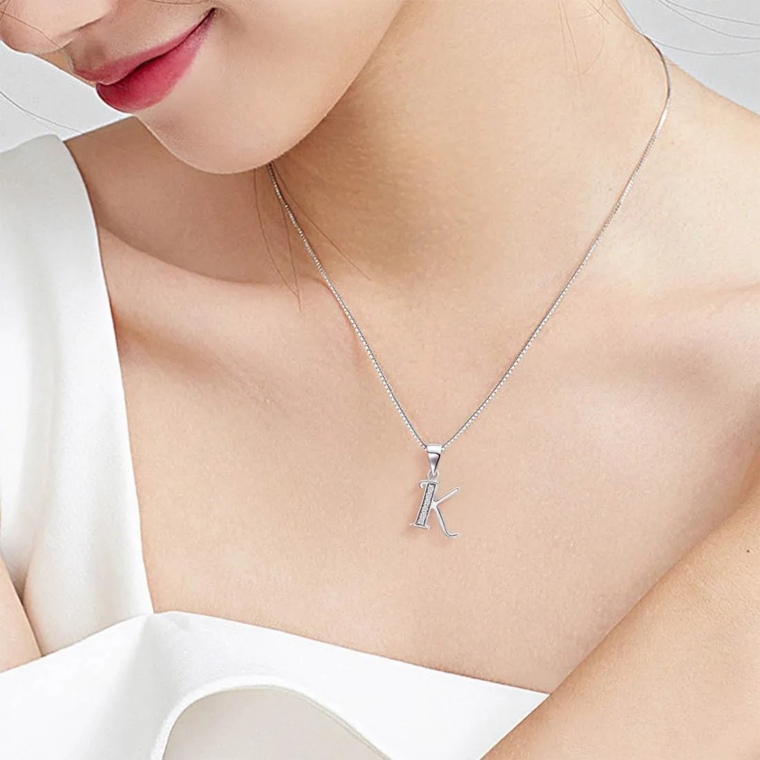 Tokyo Mart Letter K Initial Necklaces Pendant Women Men Name Jewelry Gift 925 Silver