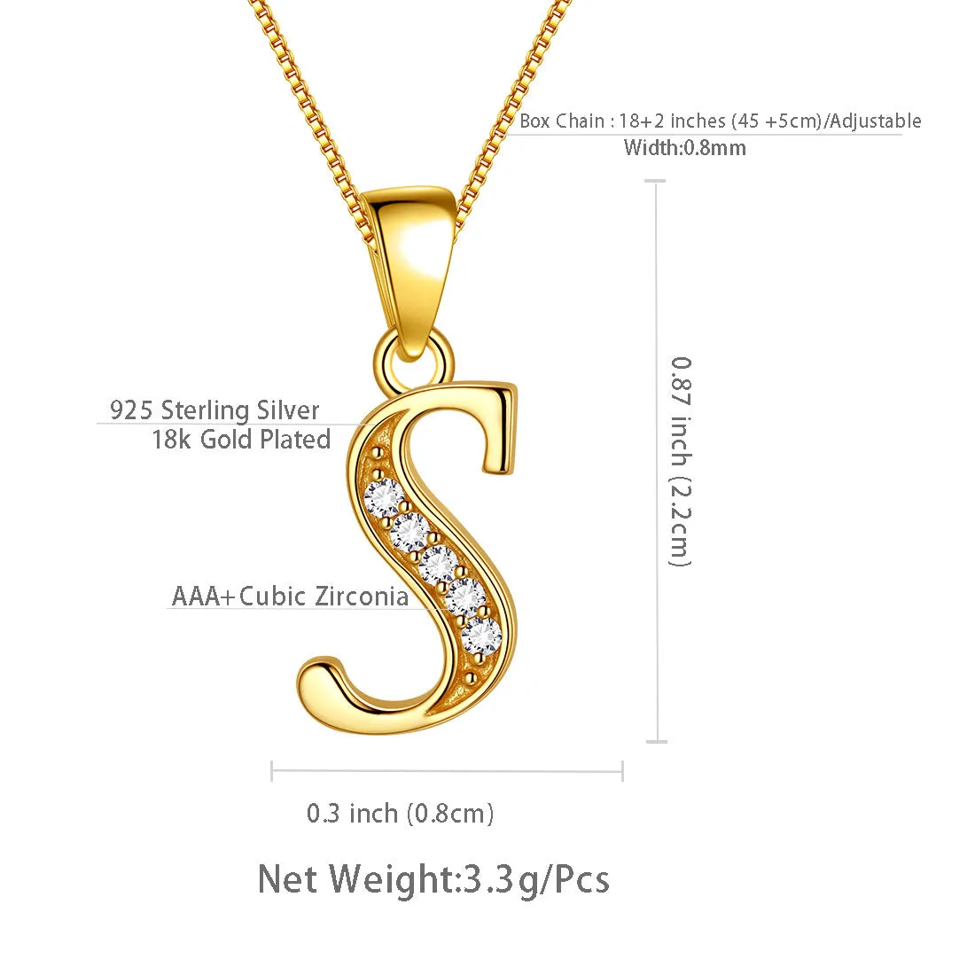 Tokyo Mart Letter S Initial Necklaces Pendant Women Men Name Jewelry Gift 925 Silver