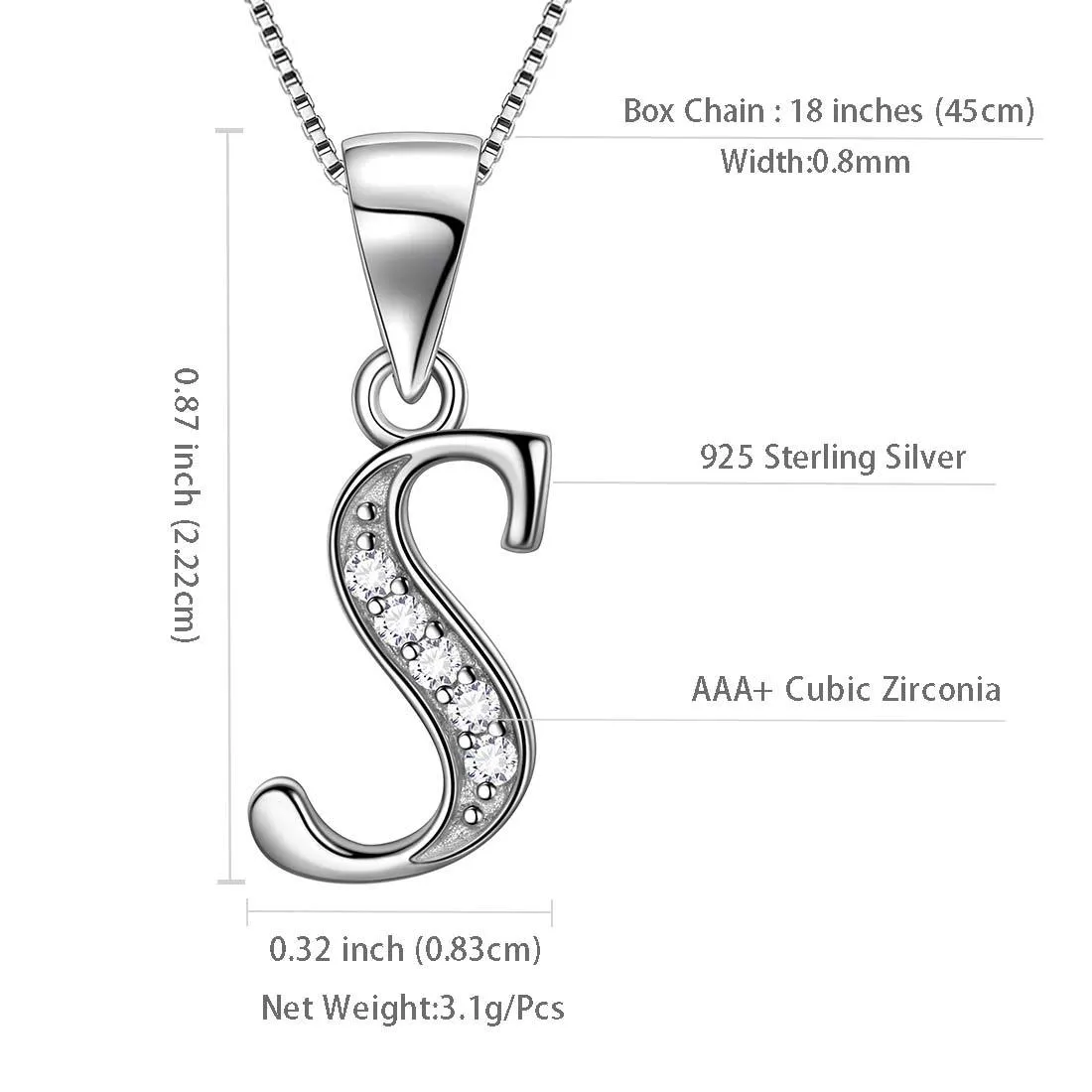 Tokyo Mart Letter S Initial Necklaces Pendant Women Men Name Jewelry Gift 925 Silver