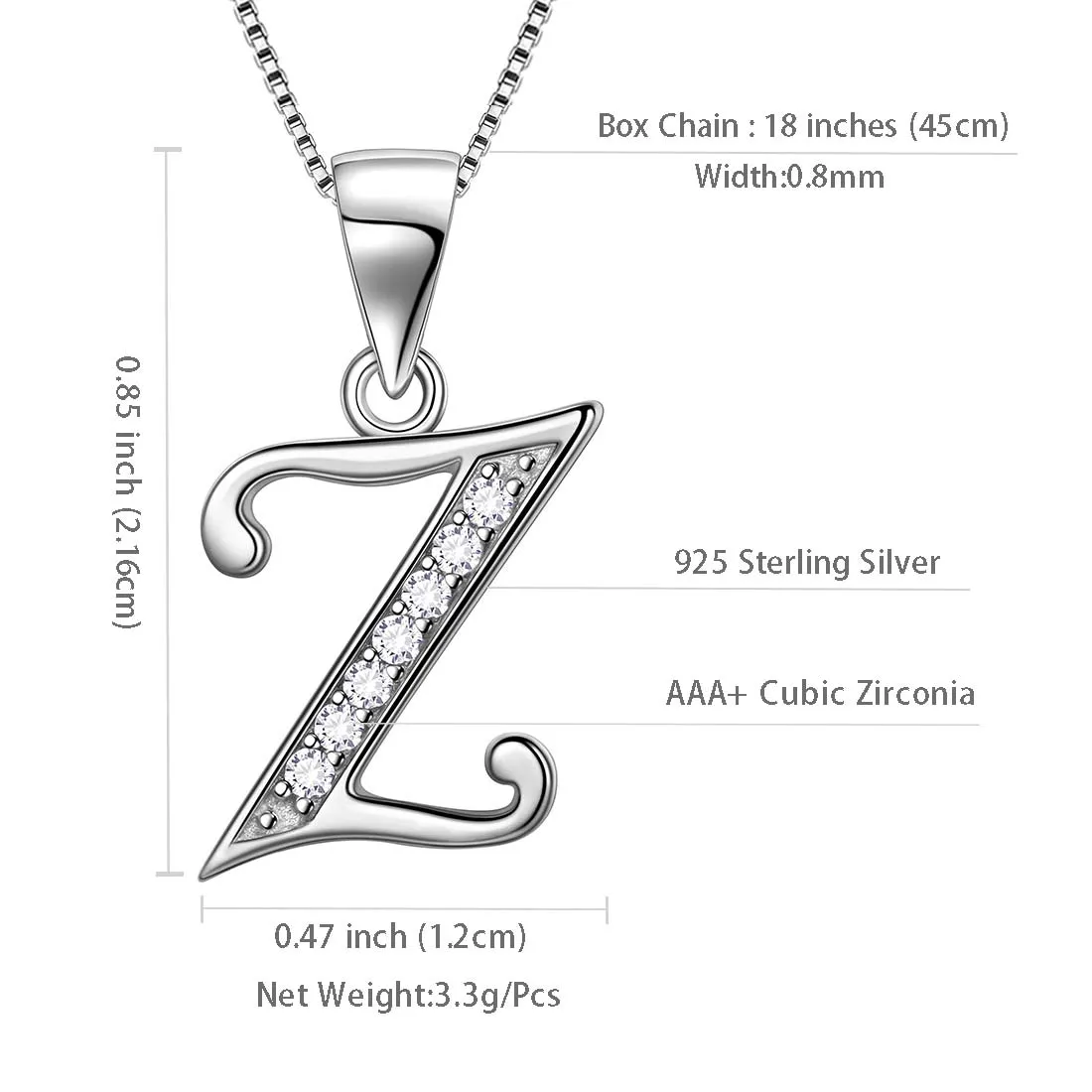 Tokyo Mart Letter Z Initial Necklaces Pendant Women Men Name Jewelry Gift 925 Silver