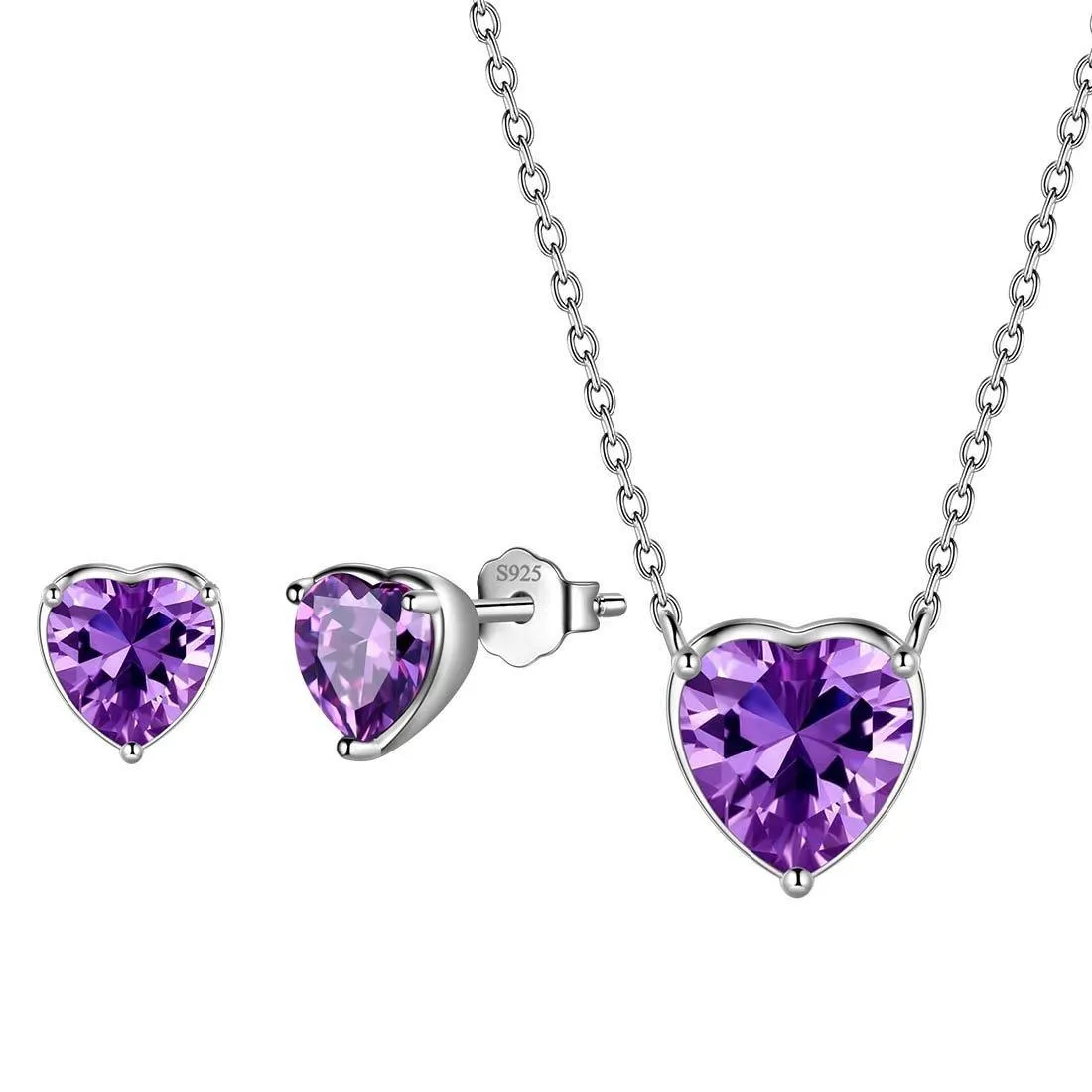 Tokyo Mart Women Hearts Jewelry Sets 3PCS Birthstone Girls Jewelry Birthday Gift Sterling Silver