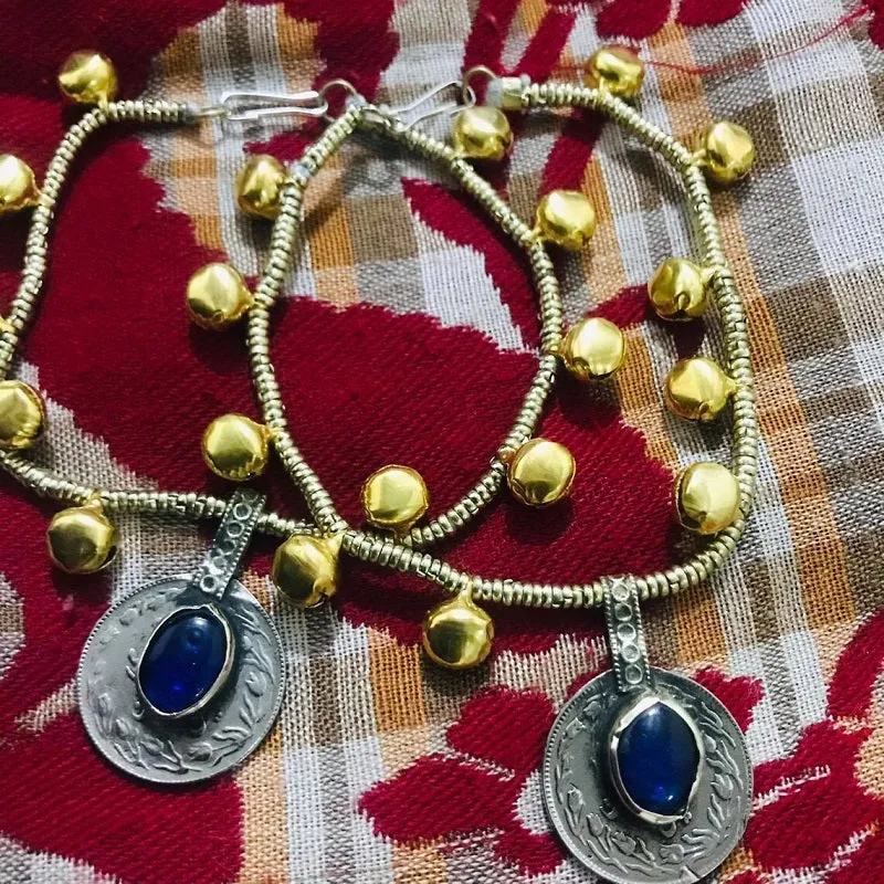 Tribal Coins and Glass Stone Bells Anklet Pair