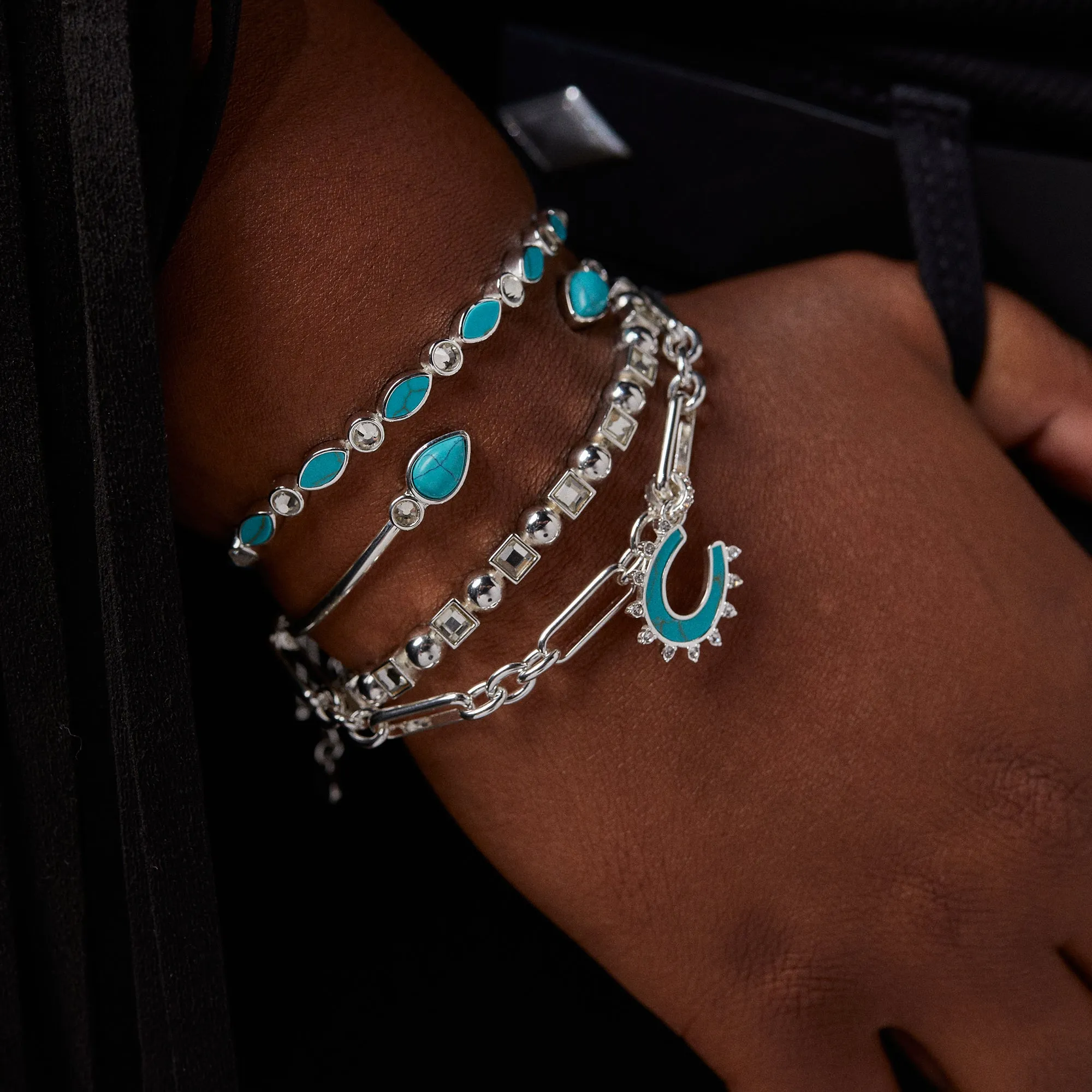 Turquoise and Crystal Flex Cuff