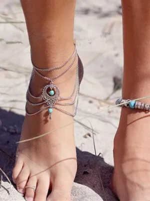 Turquoise Multilayer Tassels Anklets