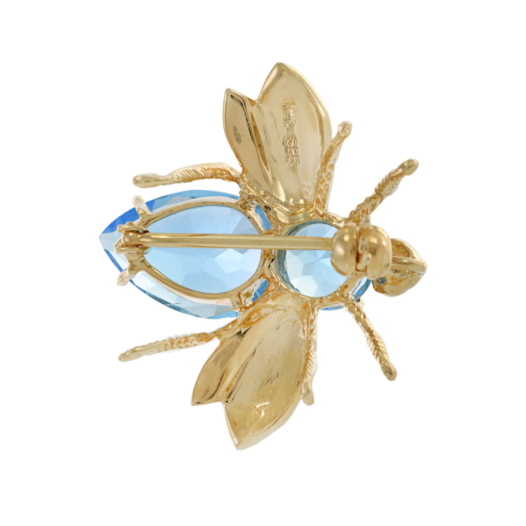 Vintage Retro Era 14KT Yellow Gold Blue Topaz Lapel Fly Pin