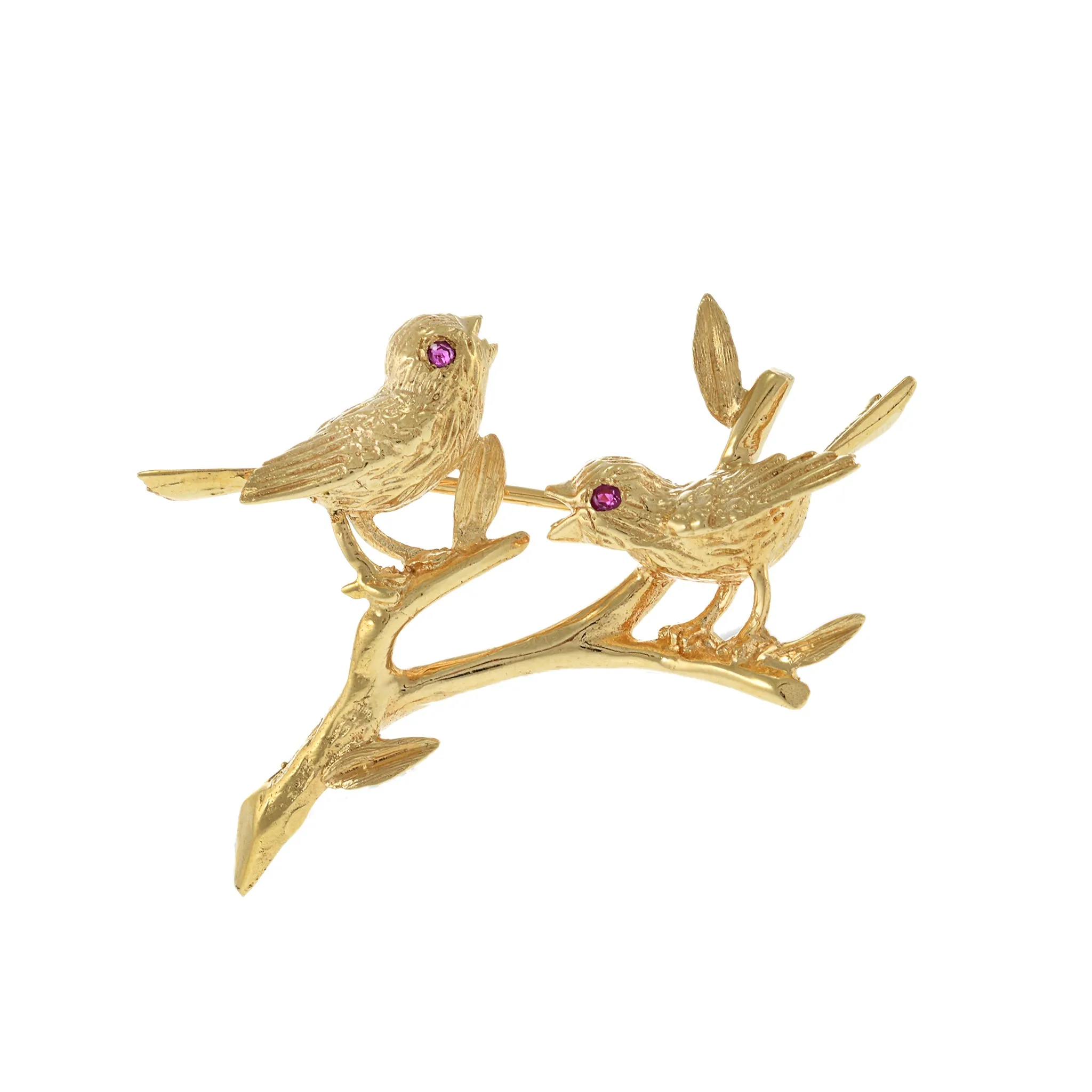 Vintage Retro Era 14KT Yellow Gold Two Birds on Branch Pin