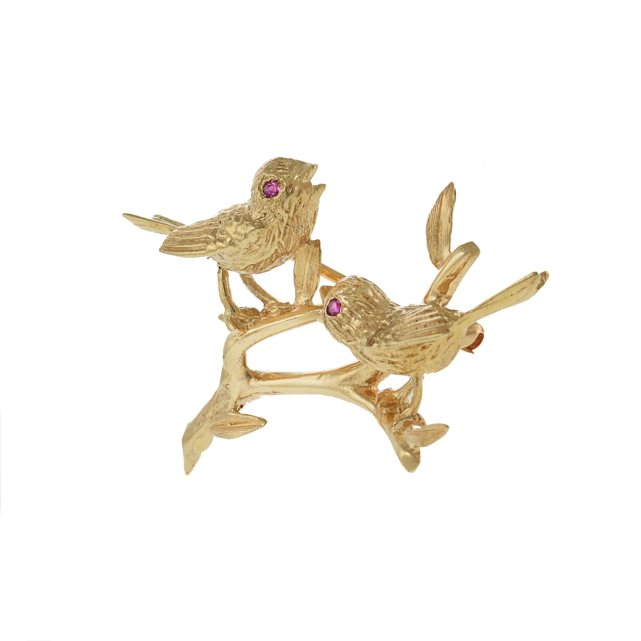 Vintage Retro Era 14KT Yellow Gold Two Birds on Branch Pin