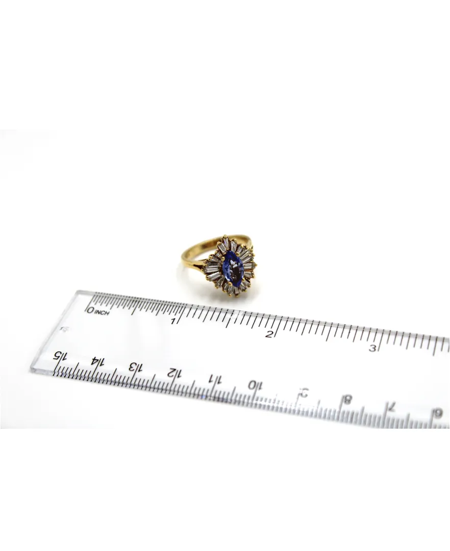 Vintage Tanzanite Ring with Diamonds Set in 18K Gold