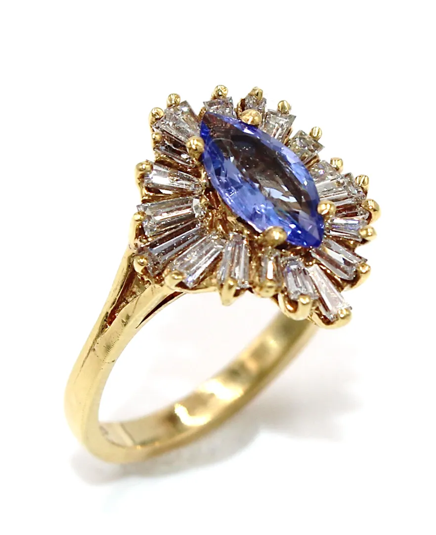 Vintage Tanzanite Ring with Diamonds Set in 18K Gold