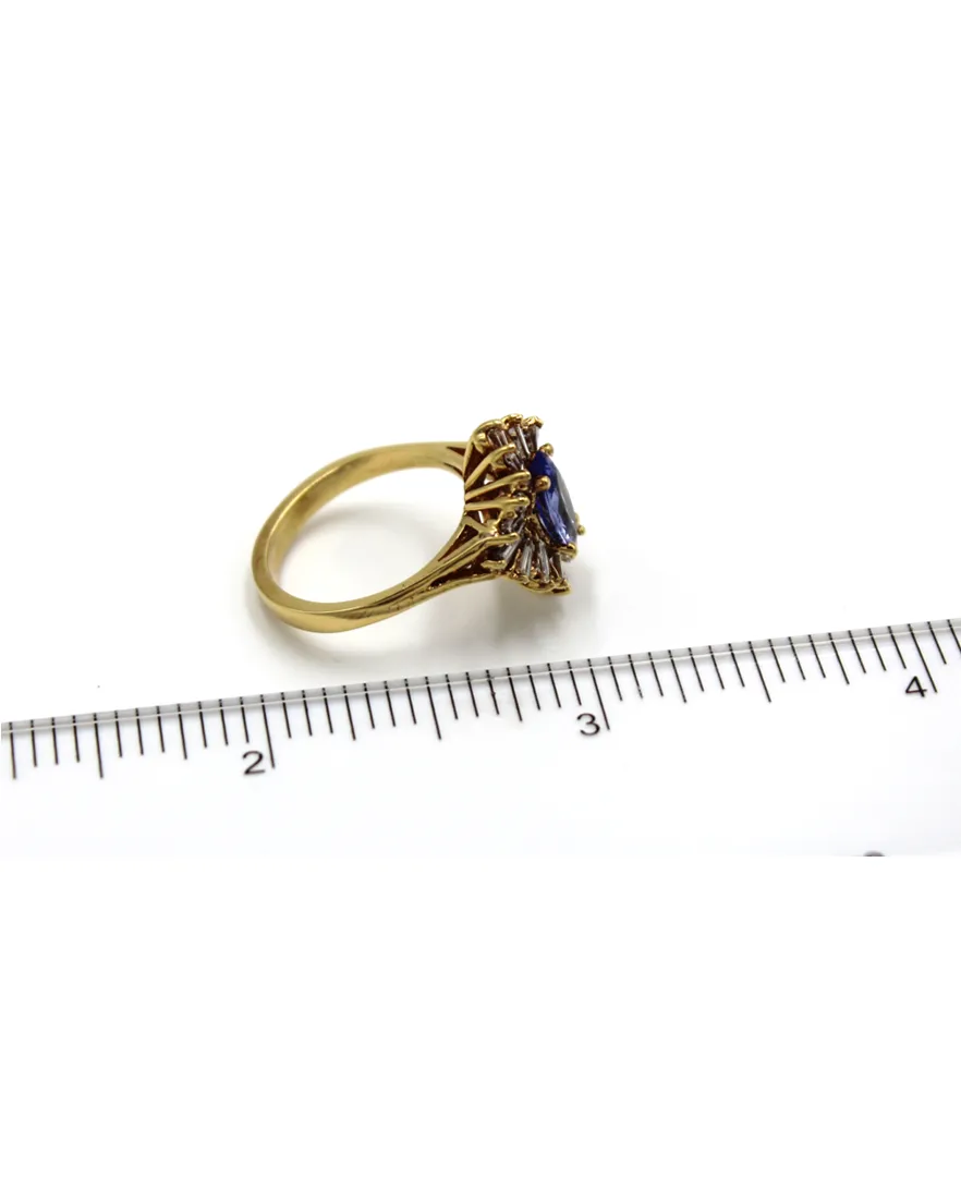 Vintage Tanzanite Ring with Diamonds Set in 18K Gold