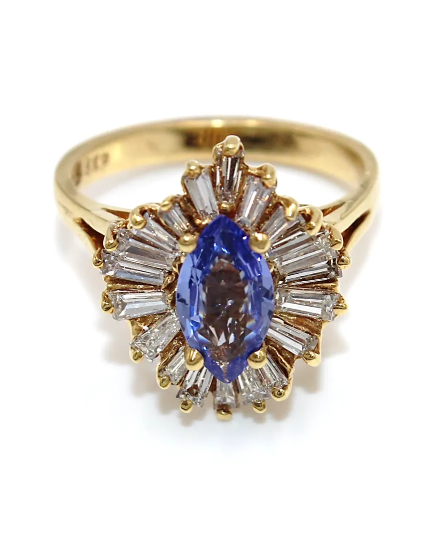 Vintage Tanzanite Ring with Diamonds Set in 18K Gold