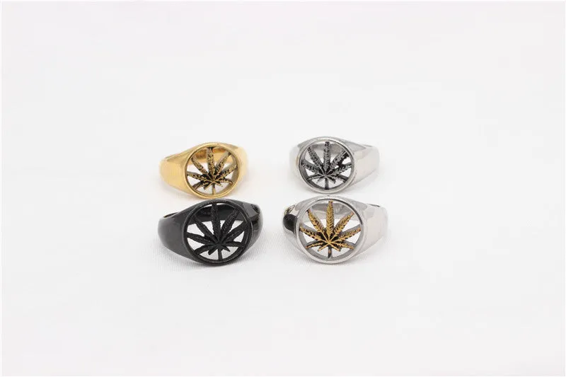 Wholesale European and American Retro Maple Leaf Titanium Steel Rings for Men and Women