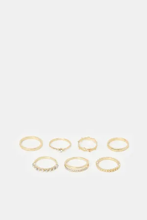 Women Gold Embellished Ring Set (7 Piece)